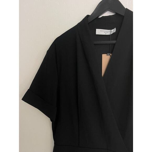 MM Lafleur 14 Dress Black Tory Knee Length Wrap Style Short Sleeve Sheath NEW - Picture 11 of 15